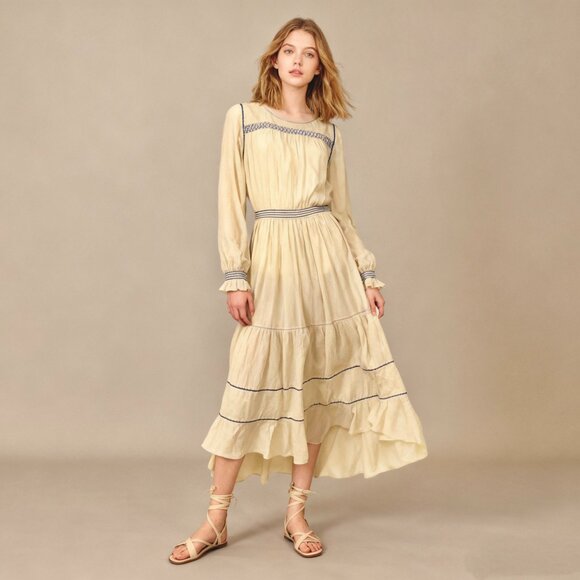 NWOT SEE BY CHLOÉ Embroidered Georgette Maxi Dress Long Sleeves Ruffles Sz 44